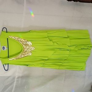Diane Gilman chartreuse long tunic/below knee sleeveless dress